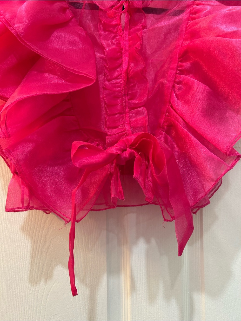 Bright Pink Voluminous Ruffle Women’s Blouse - Picture 5 of 7